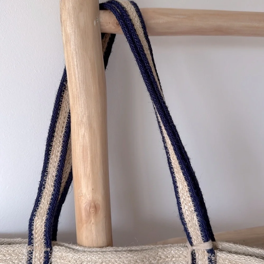 NEW Shiraleah Fiorella Natural Woven Jute Large Tote Bag Painted Floral Pattern